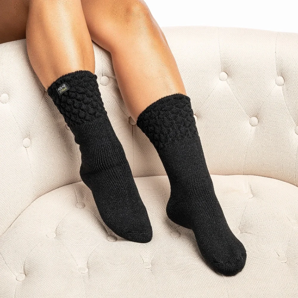Black Textured Trim Thermal Crew Boots Socks